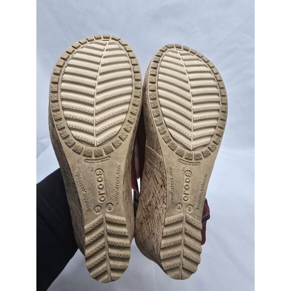 Crocs A Leigh Red Leather Cork Wedge Heel Slingback Sandal Shoes 11848 Women 8 - Picture 5 of 13